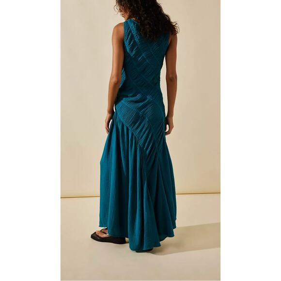 Free People Blurred Lines Midi Teal Blue Maxi Small - Picture 8 of 8